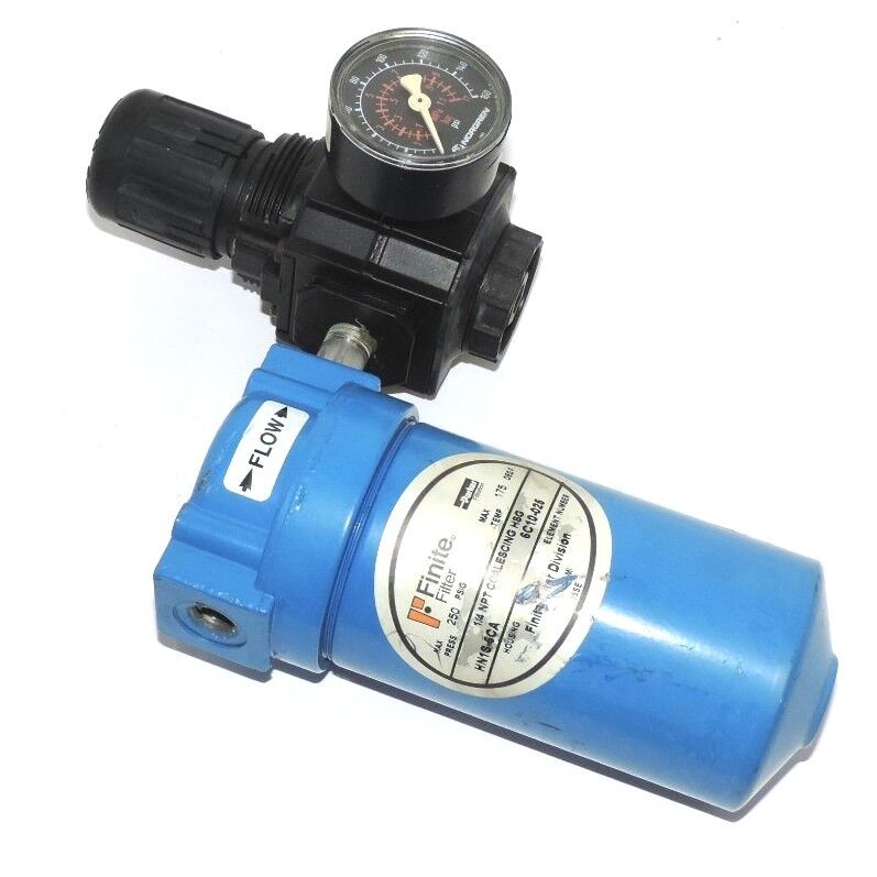 FINITE HN1S-6CA 1/4" NPT COALESCING HOUSING WITH NORGREN R73G-2AK-RM REGULATOR