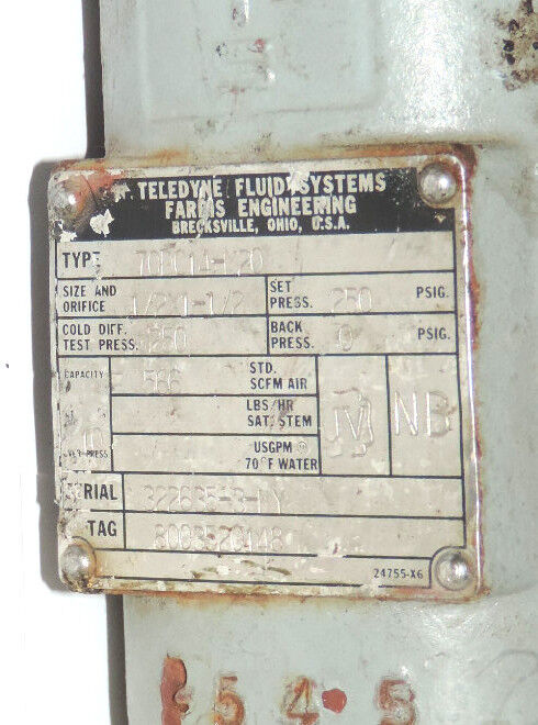 TELEDYNE FARRIS 70DC14-M20 VALVE, 1/2" x 1 1/2" PRESS 250 PSIG