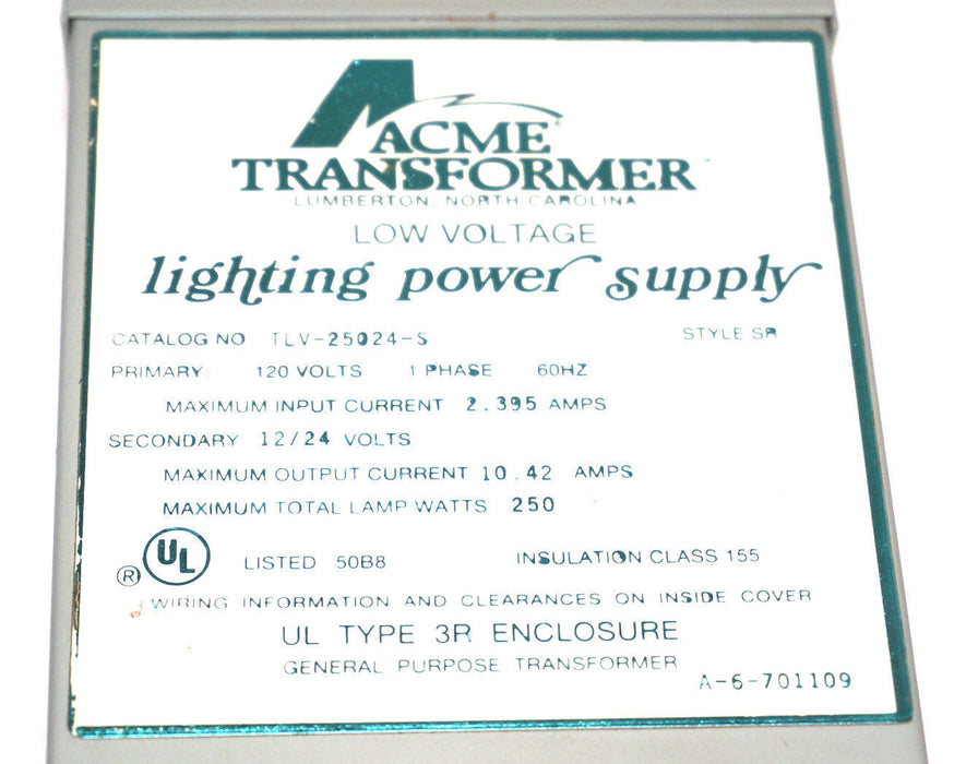 NEW ACME TRANSFORMER TLV-25024-S LIGHTING POWER SUPPLY 120V 1PH 60HZ