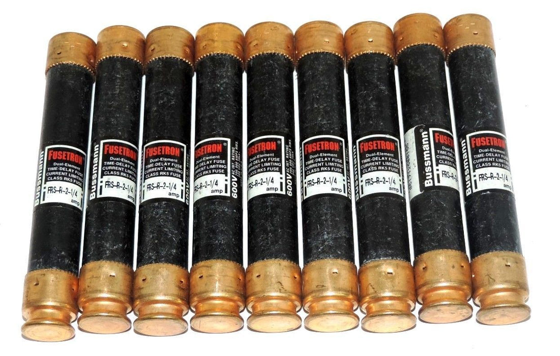 LOT OF 9 BUSSMANN FUSETRON FRS-R-2-1/4 DUAL ELEMENT TIME-DELAY FUSES