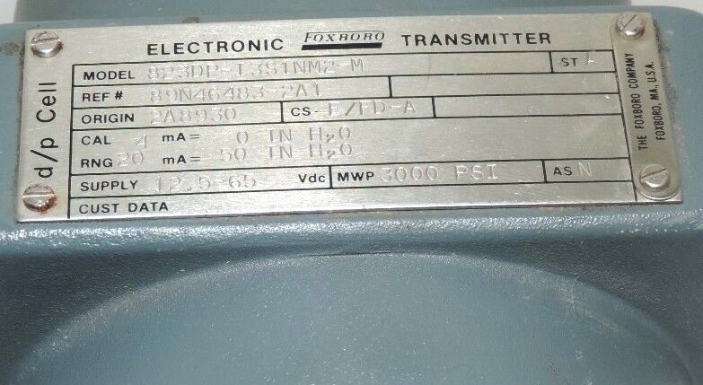 FOXBORO 823DP-I3S1NM2-M TRANSMITTER W/ B0138RA M/821AL, 823, 827 MED. RNG: 4-20