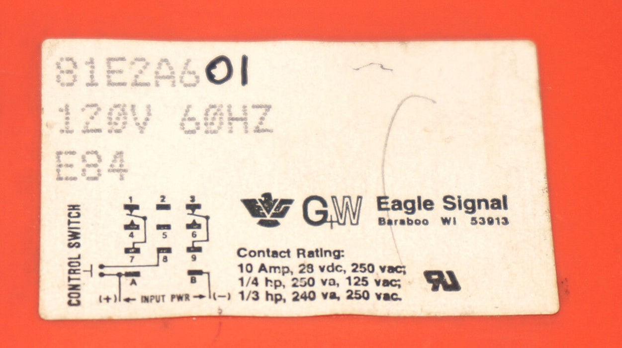 EAGLE SIGNAL 81E2A601 TIME DELAY RELAY 120V 60HZ