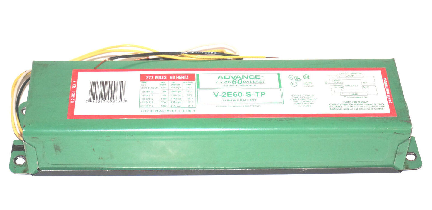 LOT OF 3 ADVANCE V-2E60-S-TP E-PAK 60 BALLAST 277V 60HZ V2E60STP