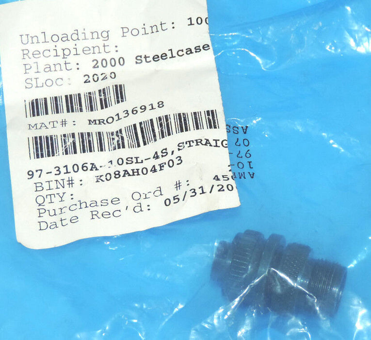 NEW AMPHENOL MR0136918, 97-3106A-10SL-4S STRAIGHT CONNECTOR, 10-820062-04S
