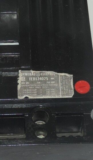 GENERAL ELECTRIC TED124025 CIRCUIT BREAKER 480VAC, 25A, 250VDC