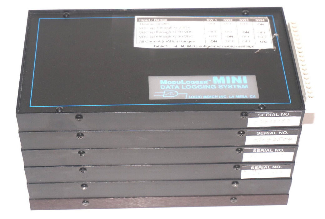 LOGIC BEACH INC. MODULOGGER MINI DATA LOGGING SYSTEM W/ MLAD-1, MLIM-5, MLCPU-1