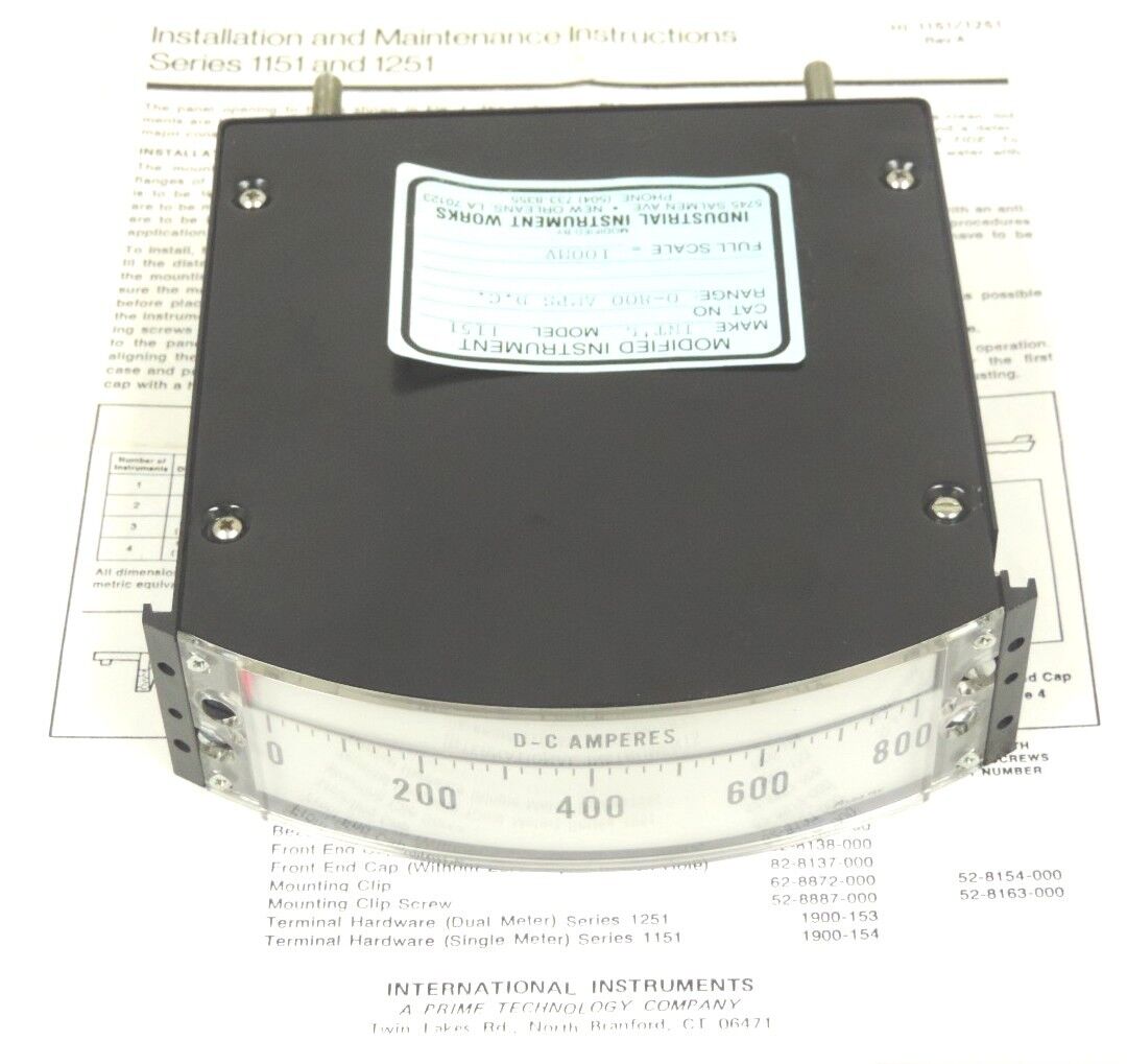 NIB INTERNATIONAL INSTRUMENTS 1151 METER RANGE: 0-800 AMPS D.C. FULL SCALE 100MV