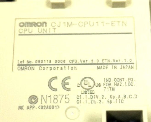 OMRON CJ1M-CPU11-ETN CPU MODULE CPU VER. 3.0 ETN. VER. 1.0 CJ1MCPU11ETN