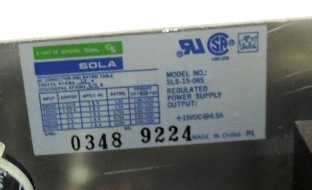 SOLA SLS-15-045 REGULATED POWER SUPPLY 220/230/240V-AC 15-244W 4.5A