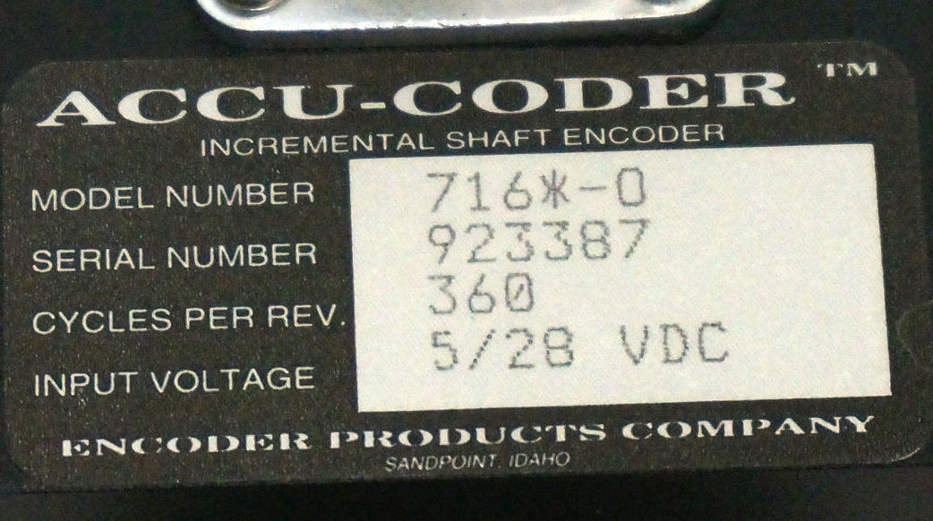 ACCU-CODER 716*-0 INCREMENTAL SHAFT ENCODER 360 CYCLES PER REV, 5/28VDC, 716*0