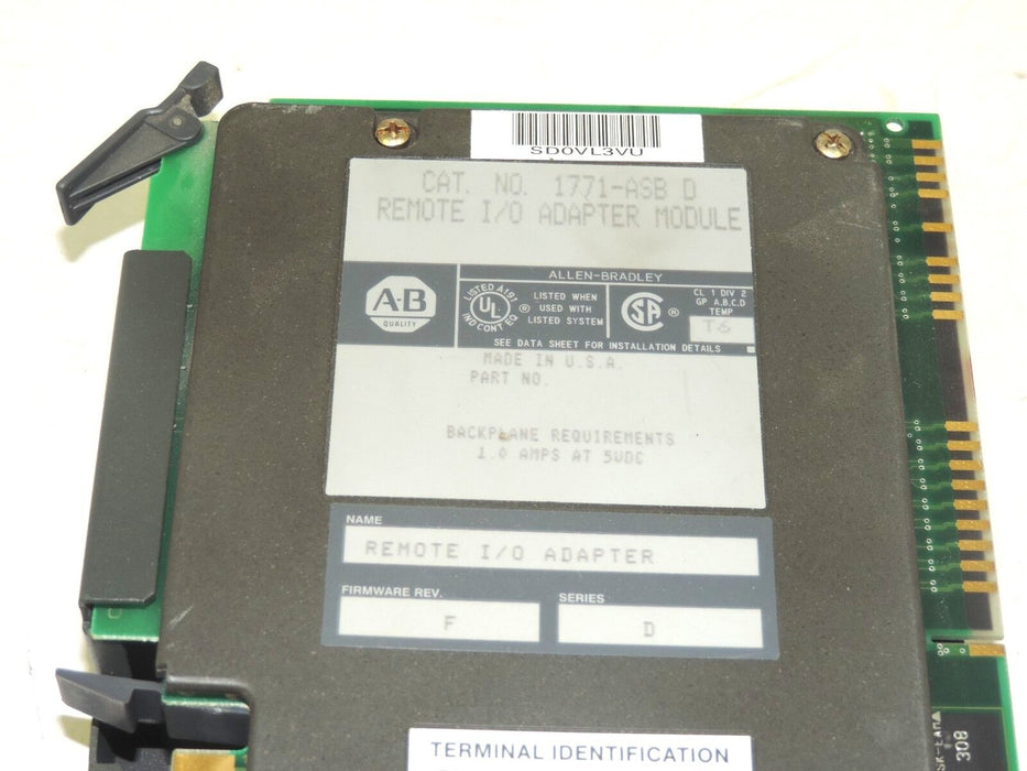 ALLEN BRADLEY 1771-ASB/D REMOTE I/O ADAPTER MODULE 1771ASB SER. D