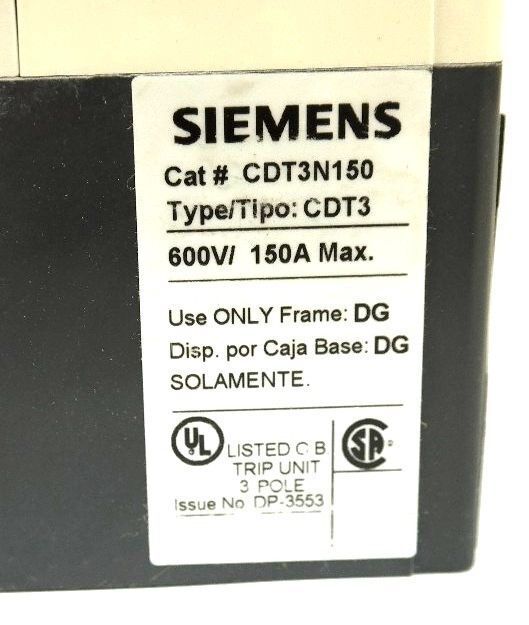 SIEMENS NDG3N150L VL CIRCUIT BREAKER CLASS N 150A 3-P 35kA@480V~50/60HZ NIB