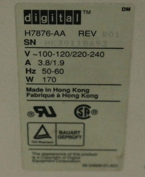 DIGITAL EQUIPMENT DEC POWER SUPPLY H7876-AA , REV B01
