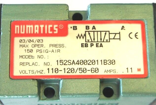 NUMATICS 152SA4002011B30 SOLENOID VALVE 0.11AMP WITH 228-694B COIL 0.12 AMP