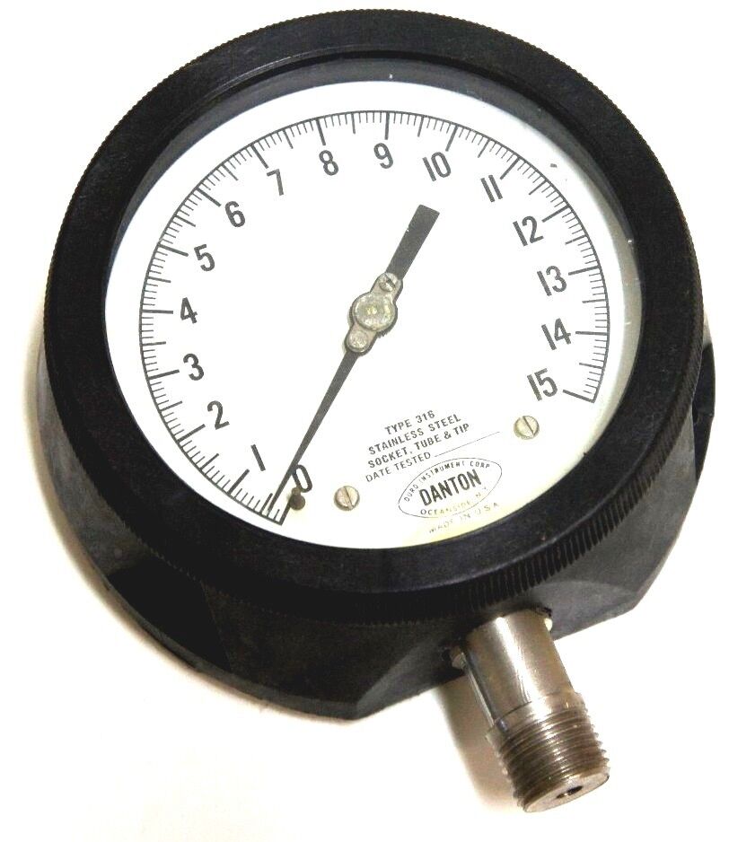 DANTON TYPE 316 STAINLESS STEEL SOCKET TUBE & TIP GAUGE 0-15PSI