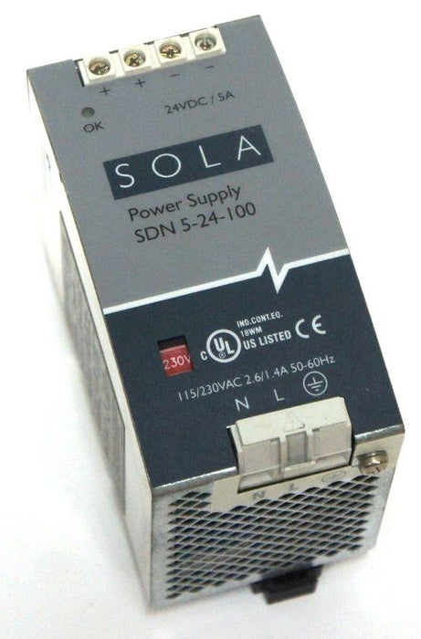 SOLA SDN5-24-100 POWER SUPPLY SDN524100, 115/230 VAC, 2.6-1.4A, 50/60HZ