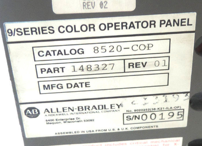 ALLEN BRADLEY 8520-COP 9/SERIES COLOR OPERATOR INTERFACE PANEL PROF. REPAIRED
