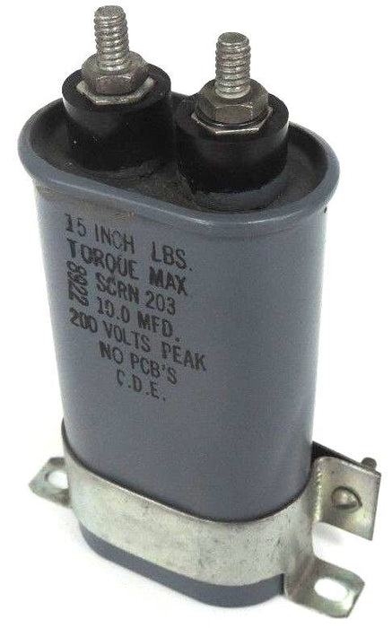 C.D.E CAPACITOR SCRN 203 10.0 MFD 200V 15 INCH LBS. TORQUE MAX SCRN203