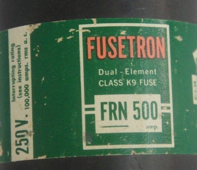 FUSETRON FRN-500 DUAL ELEMENT CLASS K9 FUSE 250V FRN500