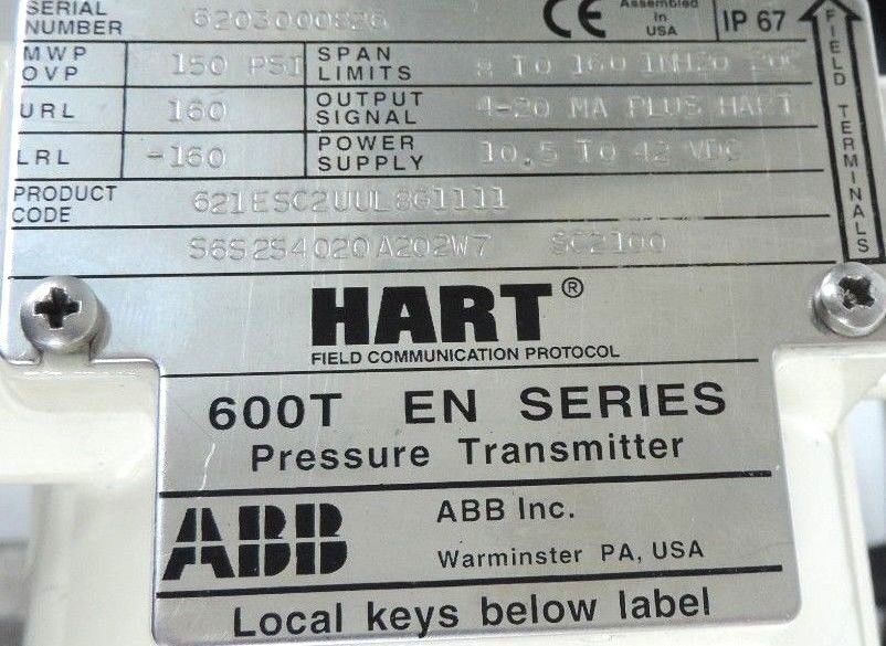 NEW ABB HART 600T EN SERIES PRESSURE TRANSMITTER W/ TRANSDUCER & 2 SENSORS