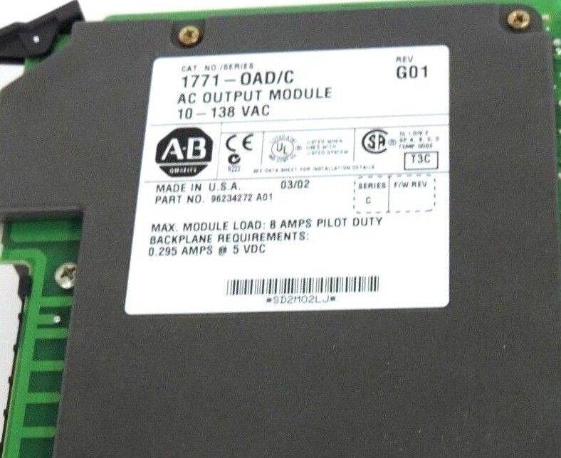 ALLEN BRADLEY 1771-OAD/C AC OUTPUT MODULE REV. G01 10-138 VAC P/N: 96234272 A01