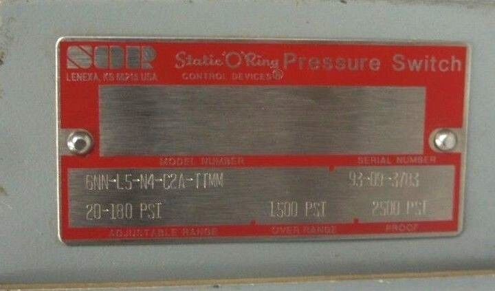 SOR GNN-L5-C2A-TTMM CONTROL DEVICE PRESSURE SWITCH 20-180PSI RANGE GNNL5C2ATTMM