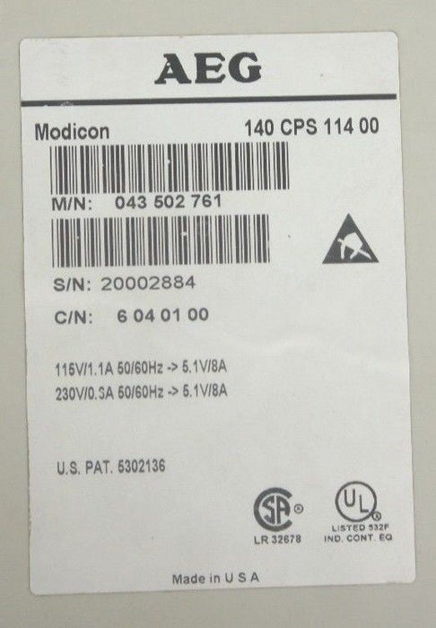 Aeg Modicon 140-cps-114-00 Power Supply Module 140cps11400 — Premiumplc