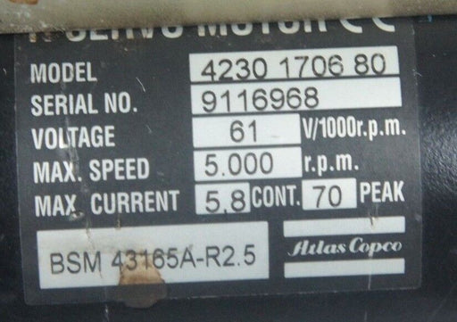 ATLAS COPCO 4230 1706 80 NUT RUNNER 61V / 1000RPM 4230170680