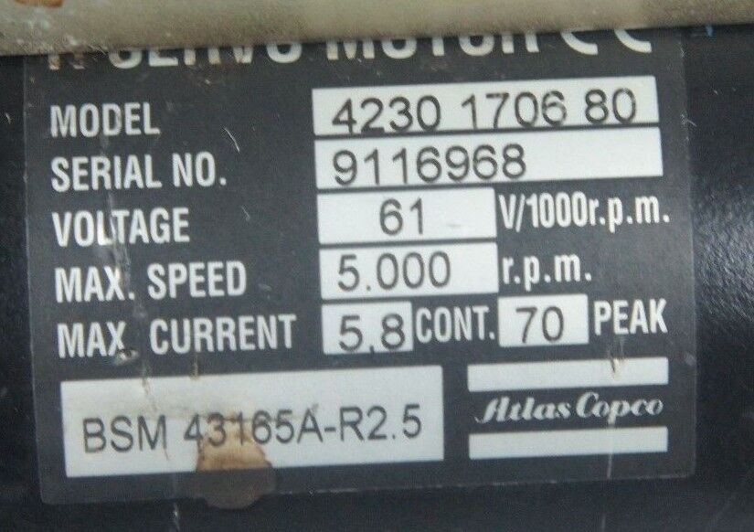 ATLAS COPCO 4230 1706 80 NUT RUNNER 61V / 1000RPM 4230170680