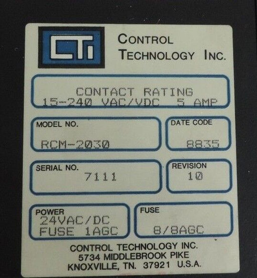 CONTROL TECHNOLOGY RCM-2030 OUTPUT MODULE 15-240VAC/VDC REVISION 10 RCM2030