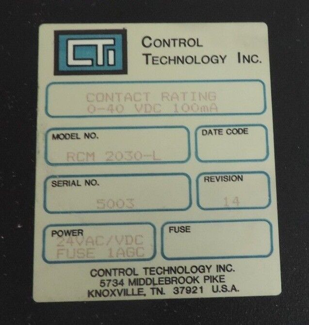 CONTROL TECHNOLOGY RCM-2030-L OUTPUT MODULE REVISION 14 RCM2030L