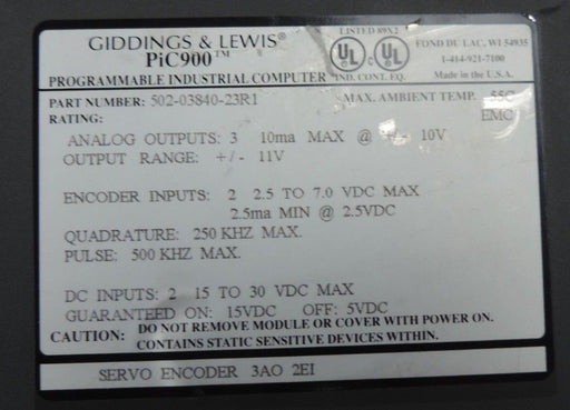 GIDDINGS & LEWIS 502-03840-23R1 SERVO ENCODER MODULE PIC900 5020384023R1