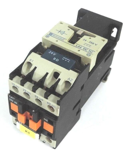 TELEMECANIQUE CA3DN40BD CONTROL RELAY 24V DC, CA3-DN40 W/ LA4DC1U SUPPRESSOR