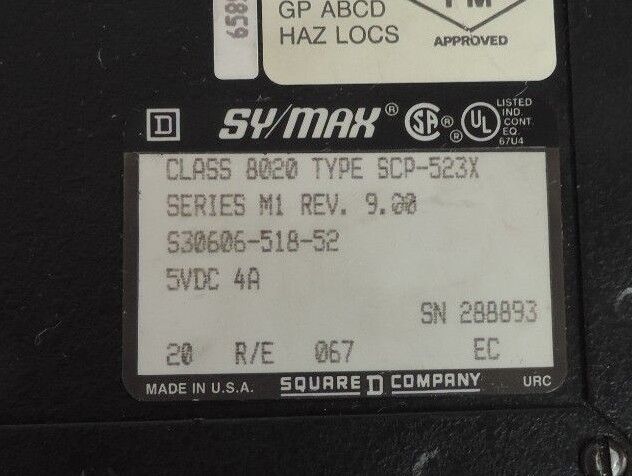 SQUARE D SY/MAX 8020-SCP-523X PROCESSOR SERIES M1 REV 9.00 8020SCP523X