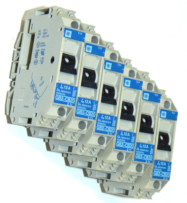NEW, QTY OF 6, TELEMECANIQUE GB2-CB20 12A CIRCUIT PROTECTORS GB2CB20