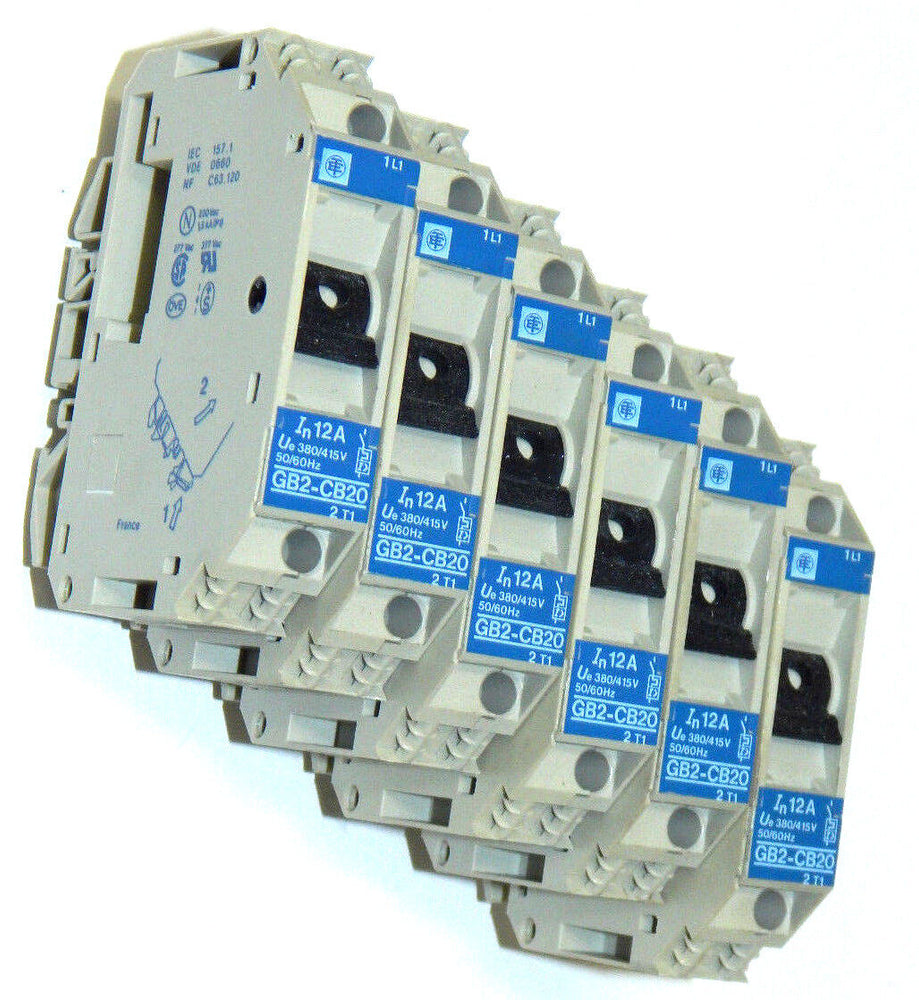 NEW, QTY OF 6, TELEMECANIQUE GB2-CB20 12A CIRCUIT PROTECTORS GB2CB20