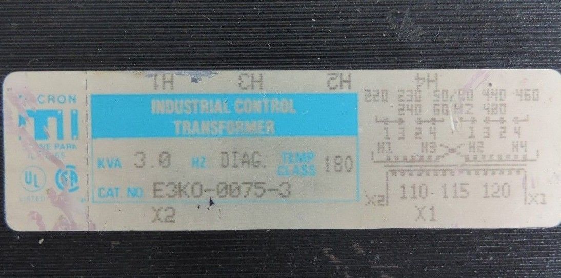 CUTLER HAMMER MICRON E3K0-0075-3 INDUSTRIAL CONTROL TRANSFORMER 42-3000-41