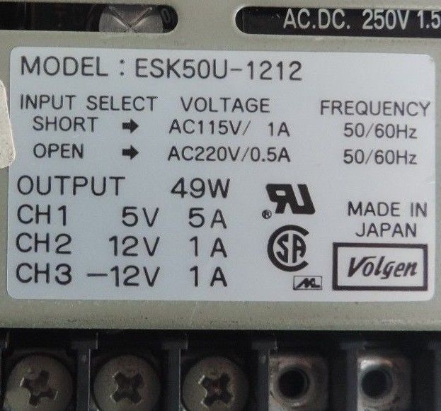 VOLGEN ESK50U-1212 POWER SUPPLY 115VAC 1AMP 49WATT