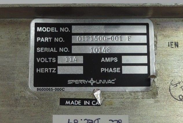 SPERRY UNIVAC 01P1500-001 F POWER SUPPLY 8600065-000C 01P1500001F