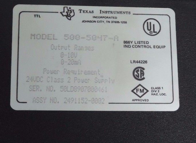 TEXAS INSTRUMENTS 500-5047-A ANALOG OUTPUT MODULE 5005047A, ASSY #: 2491152-0002