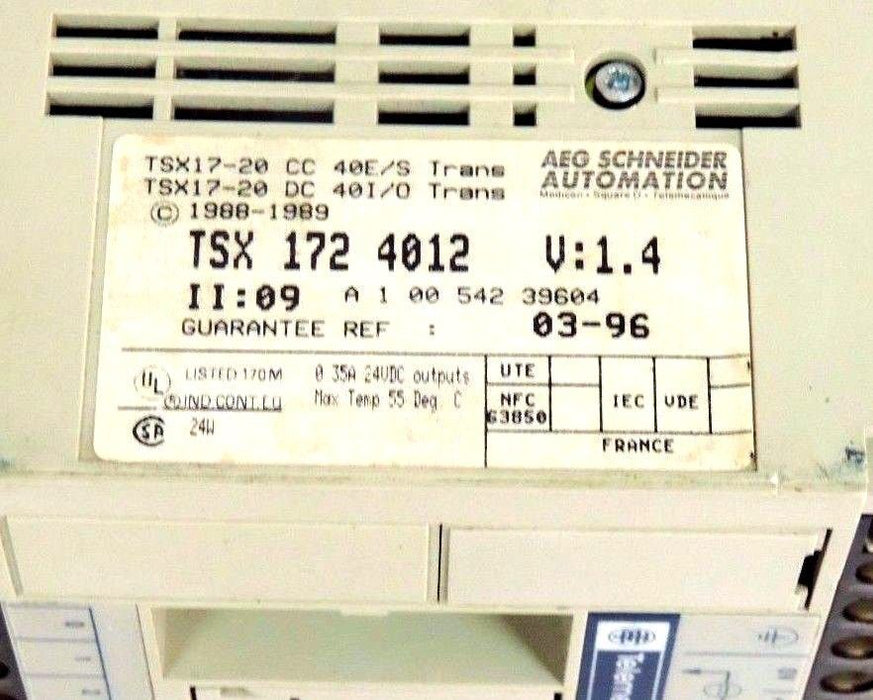 TELEMECANIQUE TSX-172-4012 PLC CPU TSX17 CONTROLLER V:1.4 TSX1724012