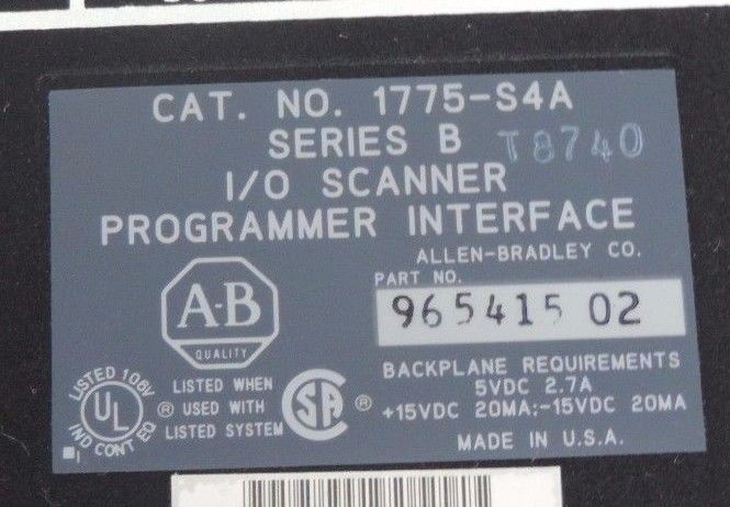 ALLEN BRADLEY 1775-S4A I/O SCANNER-PROGRAMMER INTERFACE P/N 96541502 SER B