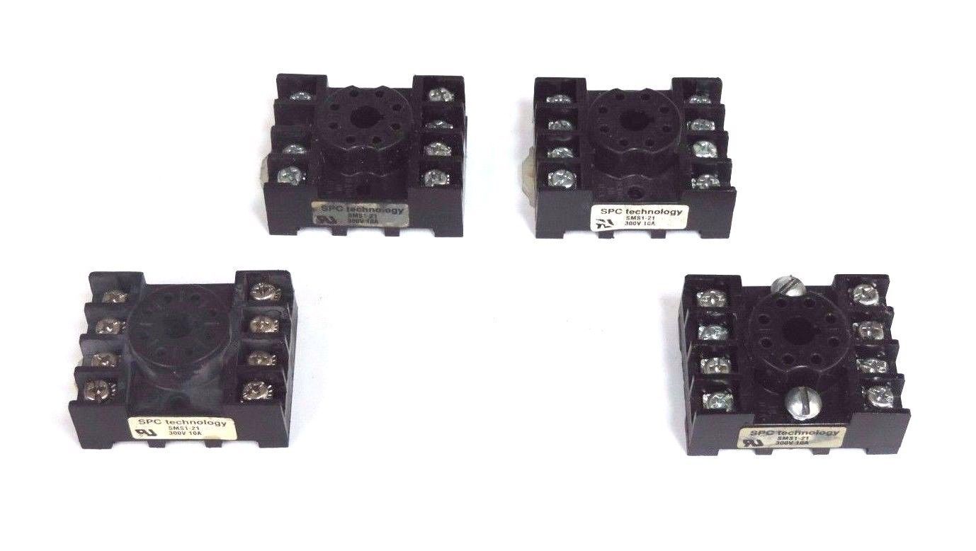 LOT OF 4 SPC TECHNOLOGIES SMS1-21 RELAY SOCKETS 300V 10A SMS121