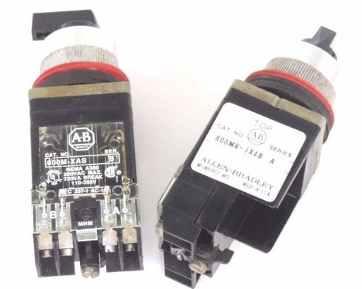 LOT OF 2 ALLEN BRADLEY 800MR-JX4B SELECTOR SWITCH SER A 800M-XAS CONTACT SER B