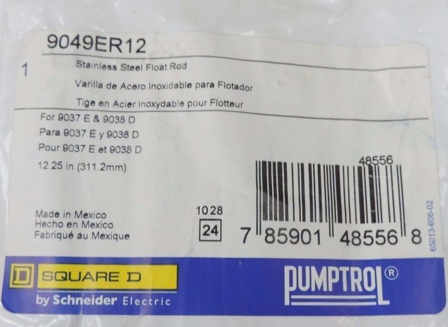 NEW SQUARE D 9049ER12 STAINLESS STEEL FLOAT ROD