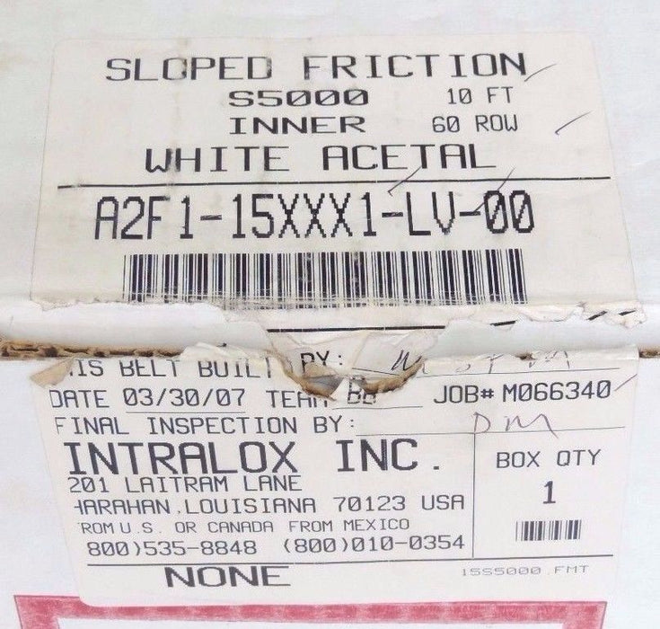 NIB INTRALOX A2F1-15XXX1-LV-00  S5000 10' SLOPED FRICTION BELT A2F115XXX1LV00
