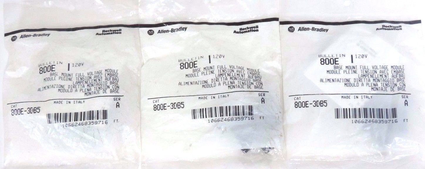 LOT OF 3 NEW ALLEN BRADLEY 800E-3DB5 BASE MOUNT MODULES 800E3DB5 SER. A