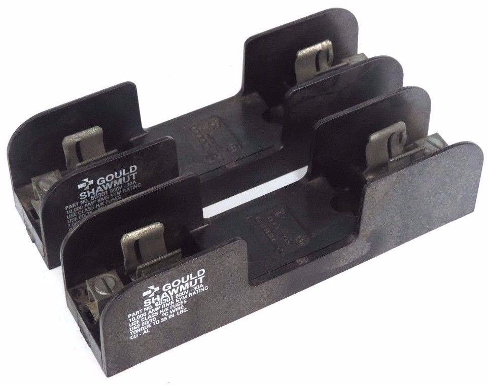 LOT OF 2 GOULD SHAWMUT 60301 FUSE HOLDERS 600V 30A H/K FUSES