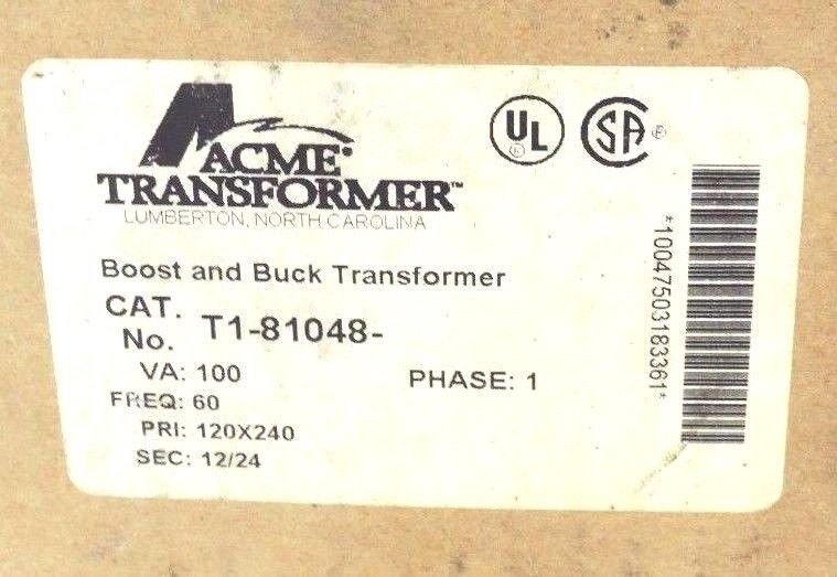 NIB ACME T1-81048 GENERAL PURPOSE TRANSFORMER 1 PHASE 120-240V 60HZ T181048