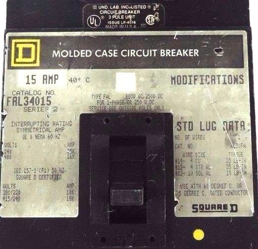 SQUARE D FAL34015 MOLDED CASE CIRCUIT BREAKER SERIES 2, 480V, 15A